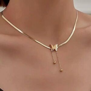 18k Gold Plated Butterfly Shape Snake Chain Necklace